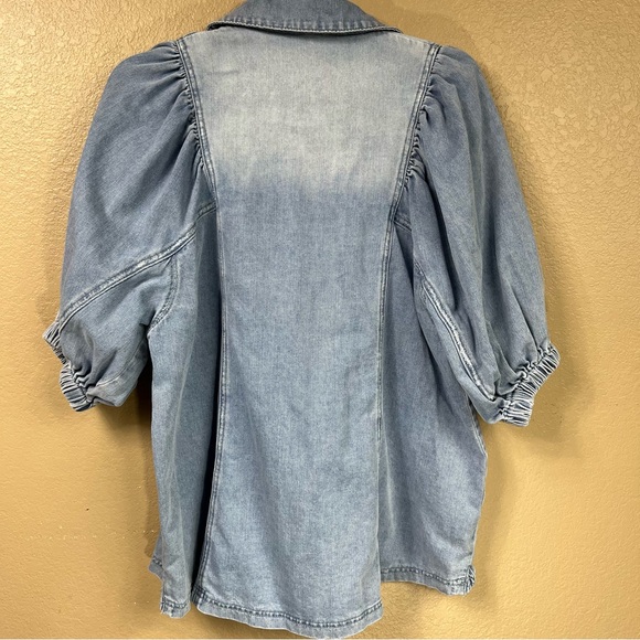 First Love denim puff sleeve button up top - Picture 5 of 10
